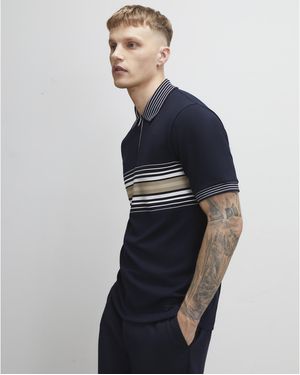 River Island Polo Shirt Slim Fit Stripe - Blue