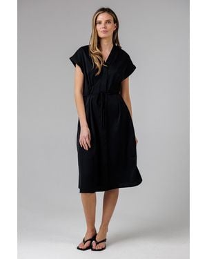 French Connection V-Neck Cap Sleeve Crepe Midi Dress - Black