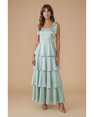 Oasis Satin Tie Shoulder Bridesmaid Maxi Dress - Blue