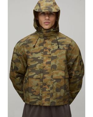 BoohooMAN Oversized Boxy Camo Ripstop Sports Cagoule - Green