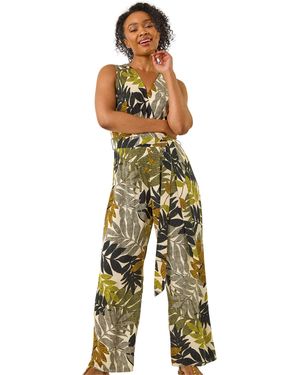 Roman Petite Leaf Print Wrap Jumpsuit - Multicolour