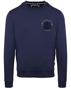 Aquascutum Crew Neck Ribbed Collar Long Sleeve Sweatshirt - Blue