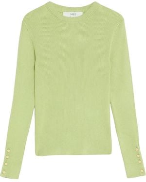 Secret Label Ribbed Button Detail Crew Neck Jumper - Green