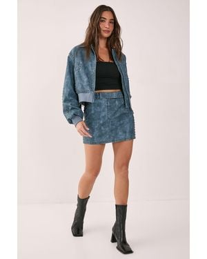 Nasty Gal Distressed Faux Leather Studded Detail Belted Mini Skirt - Blue