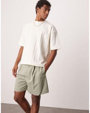 ASOS Smart Bermuda Shorts With Front Pleat And Belt Detail - Natural