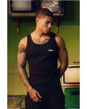 BoohooMAN Regular Fit Sport Branded Ribbed Vest - Black
