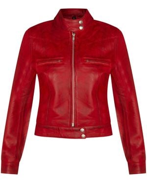 Infinity Leather Plain Moto Biker Jacket-Braga - Red