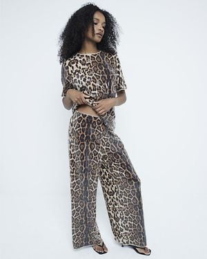 River Island Trousers Leopard Print Sequin - Natural