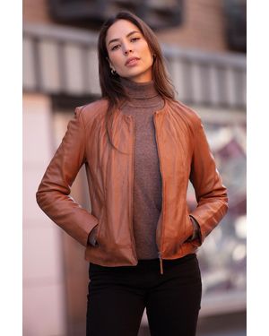 Ashwood Leather 'Chambery' Collarless Real Jacket - Natural