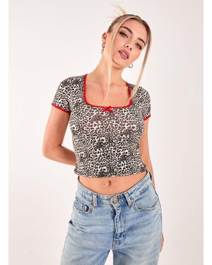 Pink Vanilla Cap Sleeve Leopard Print Top - White
