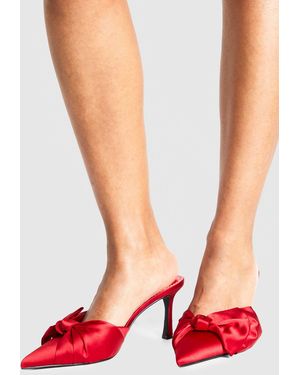 Boohoo Limited Edition Satin Knot Front Court Mules - Red