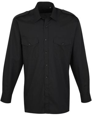 PREMIER Long Sleeve Pilot Plain Work Shirt - Black