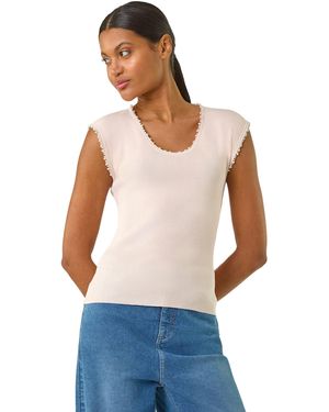 Roman Faux Pearl Trim Top - Blue