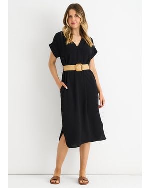 Gini London Air Flow Belted Oversized Dress - Black