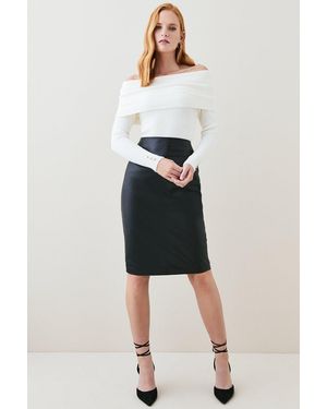 Karen Millen Leather Signature Pencil Skirt - Black