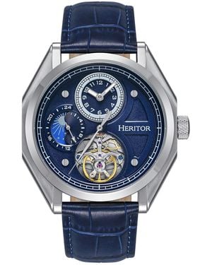 Heritor Antoni Leather-Band Watch - Blue