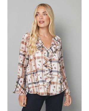 Wallis Petite Check Floral Print Ruffle Detail Blouse - White