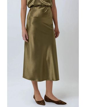 Hiccup High-Waist Satin Midi Skirt - Green