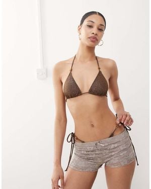 Motel Pami Bead Detail Shimmer Bikini Top - Natural