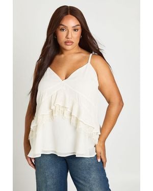 Boohoo Plus Lace Trim Layered Cami Top - White