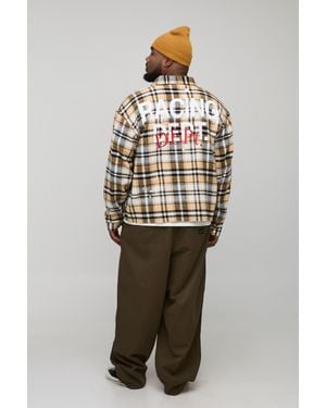 BoohooMAN Plus Oversized Boxy Paint Splatter Check Shirt - Yellow