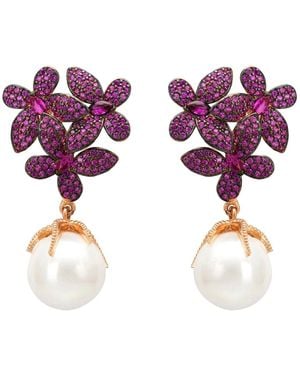 LÁTELITA London Flowers Pearl Earrings Ruby Rosegold - Purple