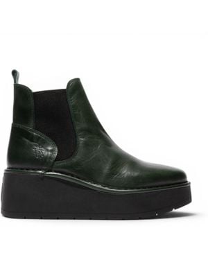 Fly London Leather Chelsea Ankle Platform Boots - Black