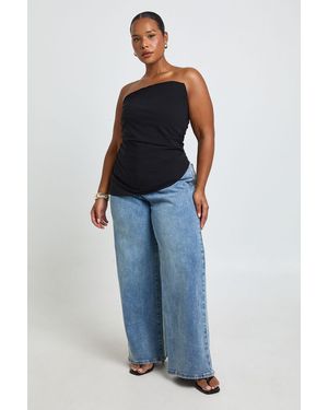 Boohoo Plus Bengaline Ruched Bandeau Asym Hem Top - Blue
