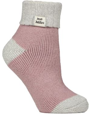 Heat Holders Ladies Thermal Sleep Bed Socks With Rib Turn Over Cuff - Pink