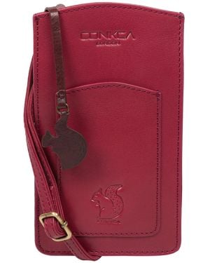 Conkca 'Siren' Orchid Leather Cross Body Phone Bag - Red
