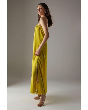 Warehouse Yoryu Chiffon Elasticated Back Bandeau Maxi Dress - Grey