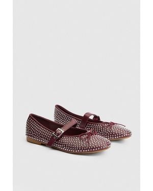 Faith Livvy Faux Leather Studded Mary Jane Ballerinas - Brown