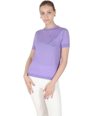 Crown of Edinburgh Cashmere Short Sleeve Art 003 Letter L Silk - Purple