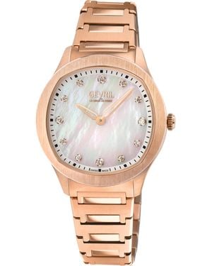 Gevril Morcote Swiss Diamond Watch, 316L Ss/Iprg Case, Mop, Ip Rose Bracelet - Metallic