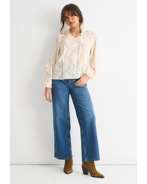 Gini London Jacquard Floral Long Sleeve Blouse - Blue