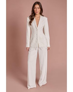 Coast Single Breasted Lace Trim Fitted Blazer - White