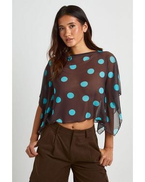 Boohoo Polka Dot Mesh Cape Beach Top - Brown