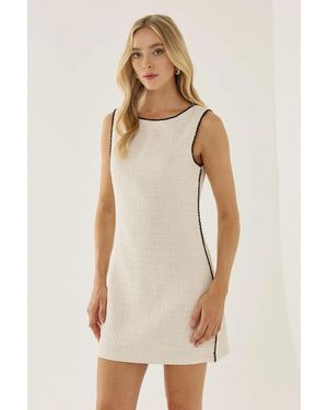 Hiccup Tweed Contrast Stiitch Mini Dress - Natural