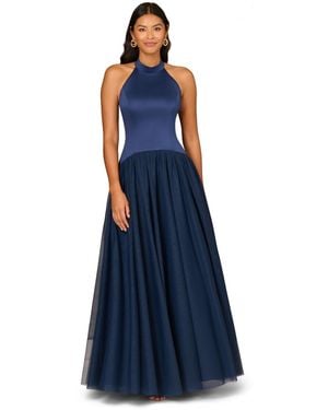 Adrianna Papell Combo Fabric Halter Ballgown - Blue