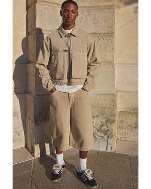 BoohooMAN Pleat Knee Longline Co-Ord Jorts - Natural