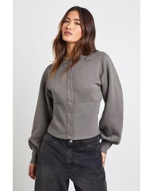 Boohoo Balloon Sleeve Cinched Waist Popper Sweatshirt - Grey
