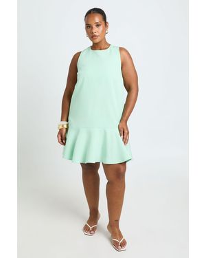 Boohoo Plus Racer Neckline Frill Hem Mini Dress - Blue