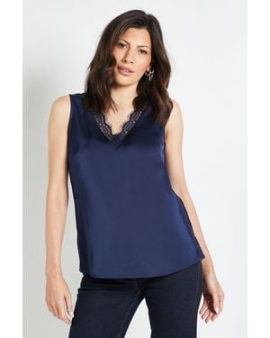 Wallis Lace Trim Cami Top - Blue