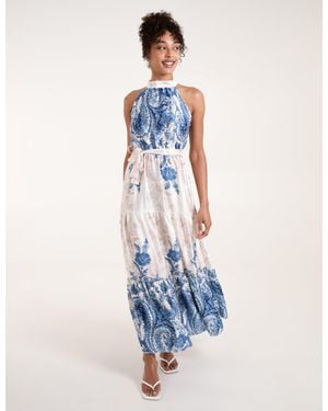 Blue Vanilla Paisley Floral Occasion Dress - Blue