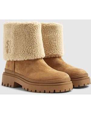 River Island Ankle Boots Faux Suede Borg Cuff Textile - Natural