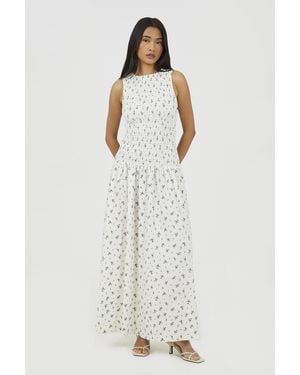 Brave Soul Textured Jersey Floral Maxi Dress - White
