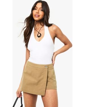 Boohoo Twill Wrap Skort - White