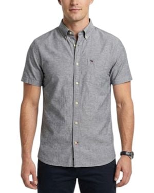 Tommy Hilfiger Shirt Oxford Lightweight Short Sleeve Regular Fit Summer Top - Grey