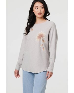 Izabel London Floral Relaxed Batwing Sleeve Jumper - White