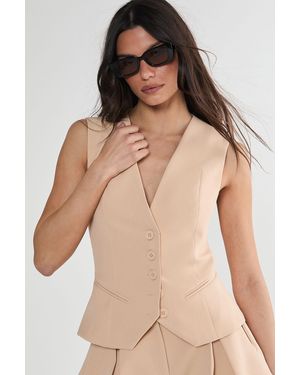 Nasty Gal Tailored Button Through Waistcoat - Natural